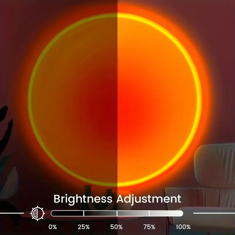 Lampe projecteur LED effet coucher de soleil, 16 couleurs, télécommande, USB, ambiance cosy pour chambre.